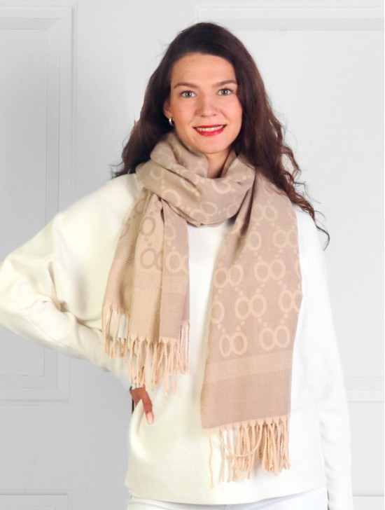 Cashmere Feeling Double Loop Scarf with Fringes